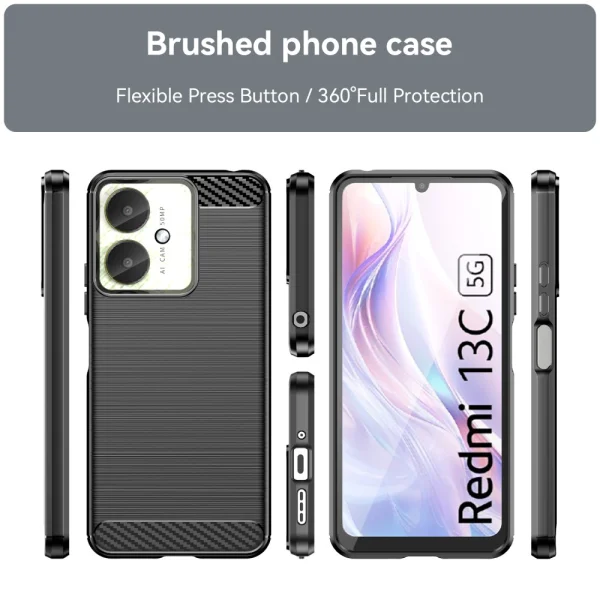 Силиконов Калъф Carbon Fibre Brushed за Xiaomi Redmi 13C, Черен 3