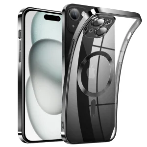 Силиконов калъф Luxury MagSF за iPhone 15, Черен