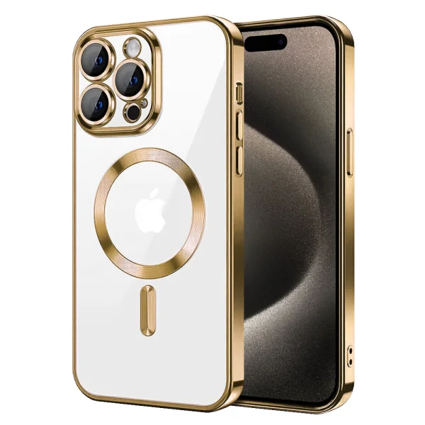 Силиконов калъф Luxury MagSF за iPhone 15 Pro Max, Златист 1