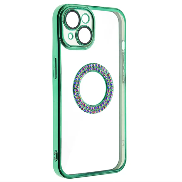 Силиконов калъф Diamond за iPhone 14, Зелен 1