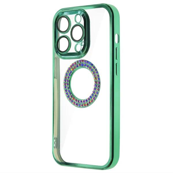 Силиконов калъф Diamond за iPhone 15, Зелен 1