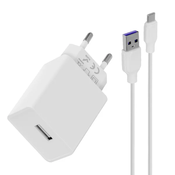 Charger OBAL-ME Wall USB-A, 10W, with USB-A to USB-C cable, 1m, White 1