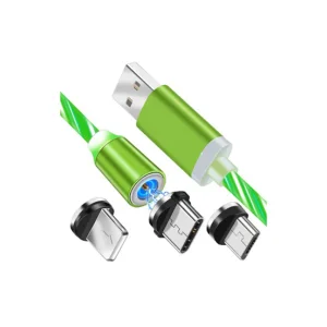 Кабел за зареждане Techsuit 3in1, LED Flowing Magnetic, USB към Type-C, Lightning, Micro USB, 1m, Зелен 3