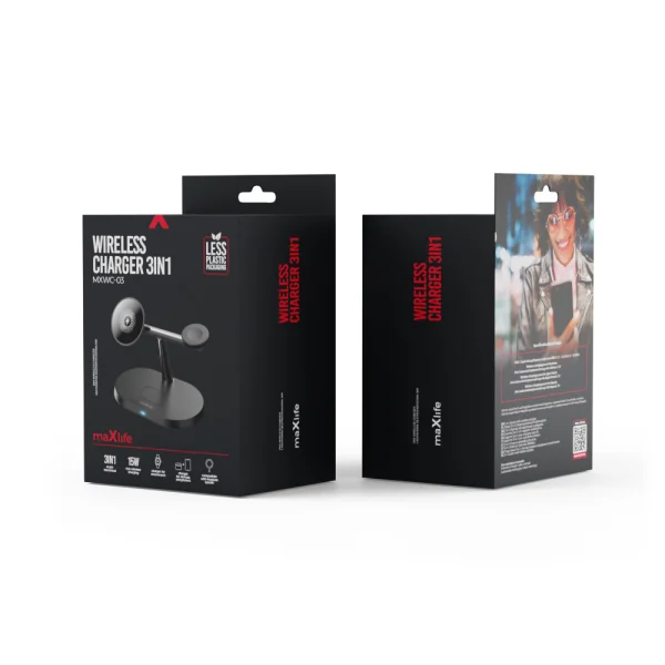 Безжично зарядно Maxlife MXWC-03, 3in1, 15W, Черен 5