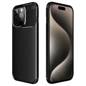 Силиконов калъф Carbon Fiber Texture за iPhone 15 Pro, Черен