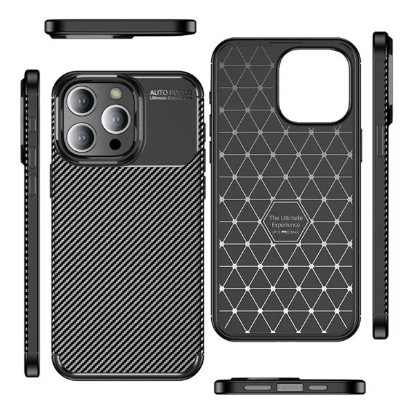 Silicone Case Carbon Fiber Texture for iPhone 15 Pro Max, Black 2