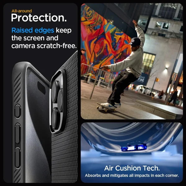 Shockproof Case Spigen Liquid Air for iPhone 15 Pro Max, ACS06562, Matte, Black 3