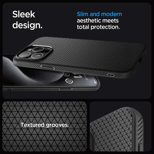 Shockproof Case Spigen Liquid Air for iPhone 15 Pro Max, ACS06562, Matte, Black 4