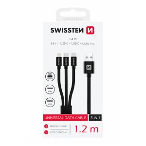Кабел SWISSTEN TEXTILE 3 в 1, Lightning, 2x USB-C, 1,2M, Черен 3