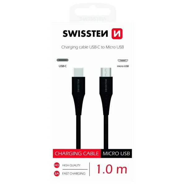 Кабел SWISSTEN  USB-C към Micro USB, 1.0 m, Черен 4