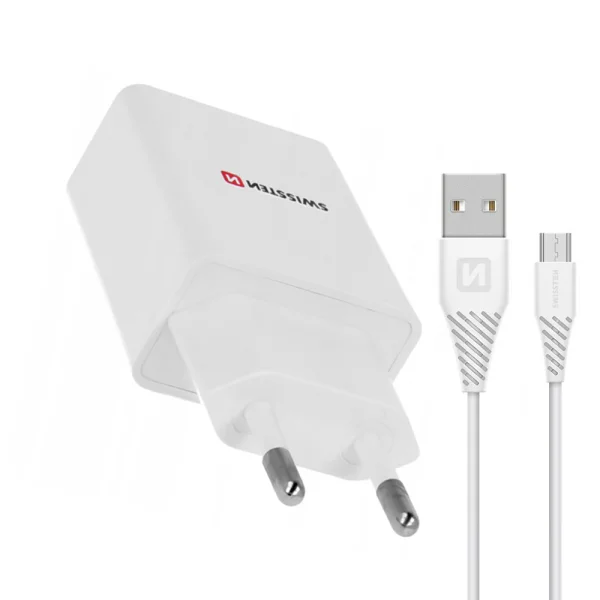 Swissten SMART IC 1x USB 1A Charger with MICRO USB Cable, 1.2 M, White 1