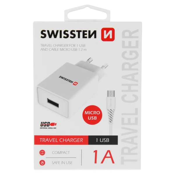 Swissten SMART IC 1x USB 1A Charger with MICRO USB Cable, 1.2 M, White 4