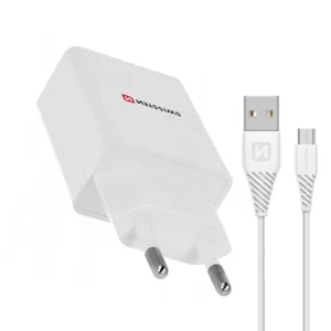 Зарядно Swissten SMART IC 1x USB 1A с кабел MICRO USB ,1,2 M, Бял