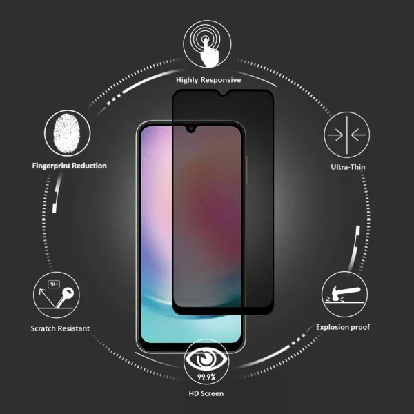 5D Full Glue PRIVACY Tempered Glass Protector for Samsung Galaxy A24 / A25 5G, Black 2