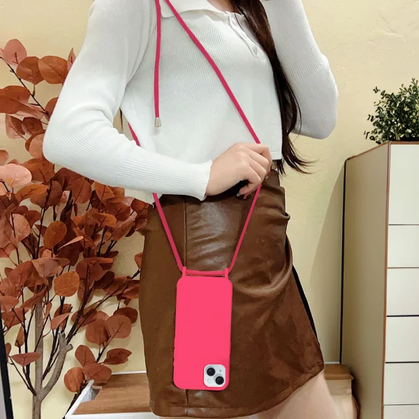 Strap Silicone Silicone Case for iPhone 15, Pink 4