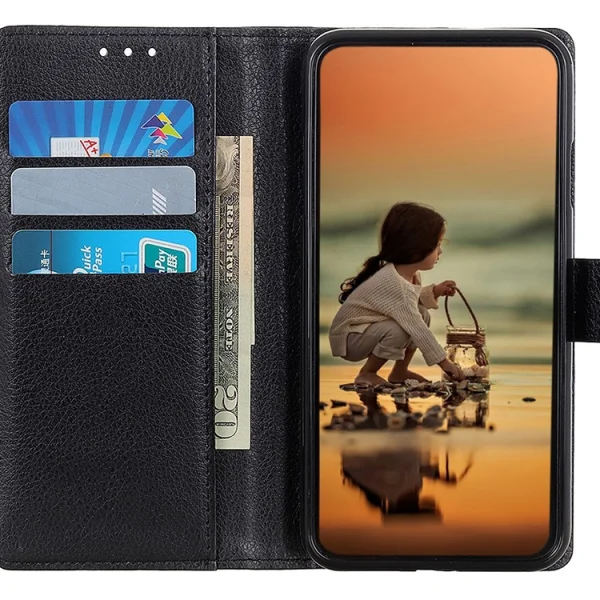 Калъф Тефтер Litchi Grain Wallet Stand за OnePlus Nord, Черен 2