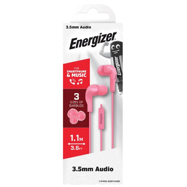 Energizer CIA5 Wired Earphones with Microphone, Jack 3.5mm, Pink 3