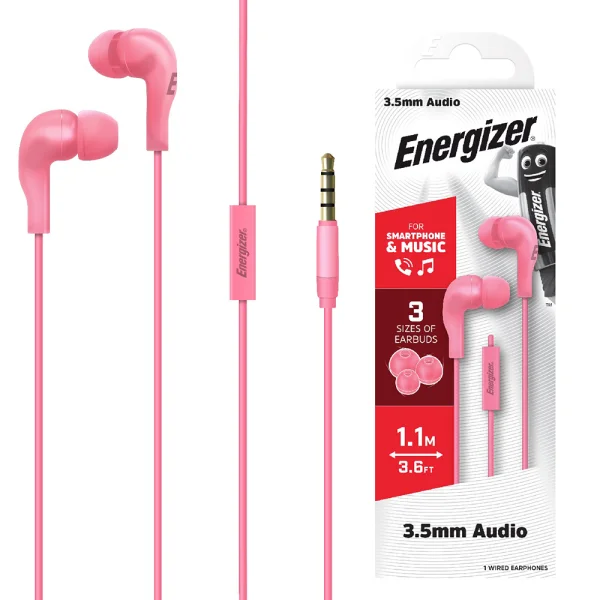 Energizer CIA5 Wired Earphones with Microphone, Jack 3.5mm, Pink 1