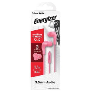 Energizer CIA5 Wired Earphones with Microphone, Jack 3.5mm, Pink 3