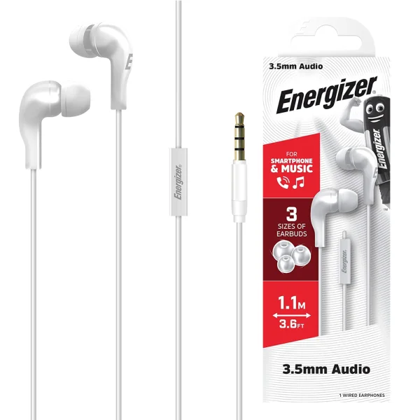 Слушалки с микрофон Energizer CIA5, Jack 3.5mm, Бял 1