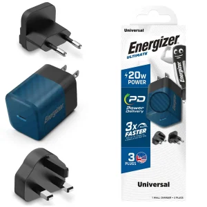 Зарядно устройство Energizer A20MU, USB-C, EU, UK, US, 20W, Син