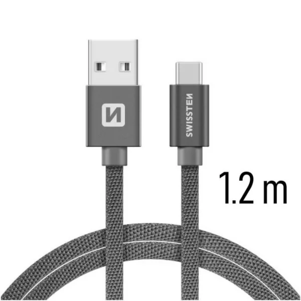 Cable SWISSTEN TEXTILE, USB to USB-C, 1.2 M, Grey 2