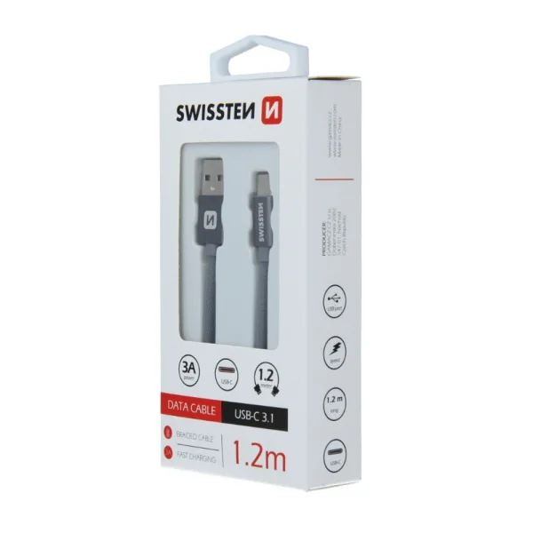 Cable SWISSTEN TEXTILE, USB to USB-C, 1.2 M, Grey 3