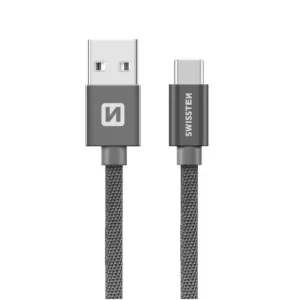 Кабел SWISSTEN TEXTILE, USB към USB-C, 1.2 M, Сив