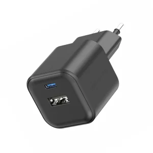 Зарядно Swissten GaN, 1xUSB-C 35W,1xUSB-A 27W, Черен