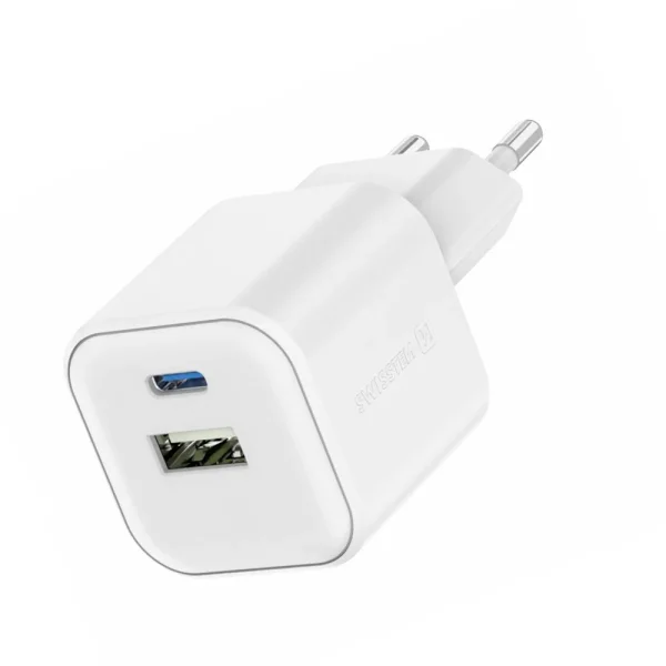 Зарядно Swissten GaN 1xUSB-C 20W, 1xUSB-A 18W, Бял 1