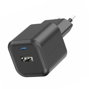 Зарядно Swissten GaN 1xUSB-C 20W, 1xUSB-A 18W, Черен