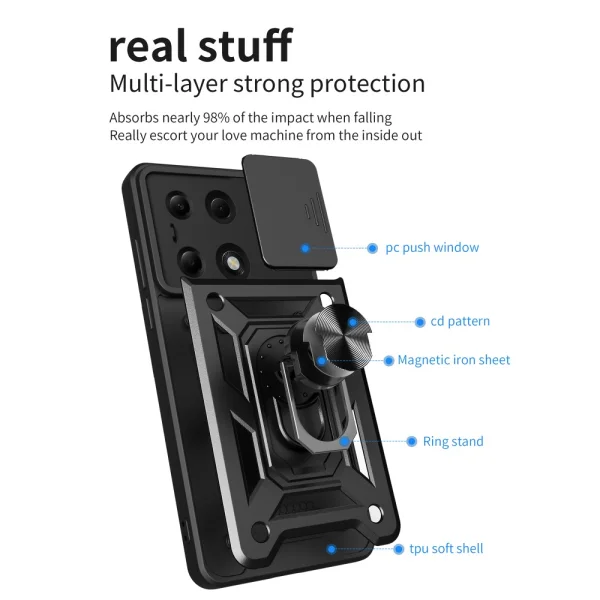 Удароустойчив калъф Slide Camera за Xiaomi Redmi Note 13 Pro 4G, Черен 2