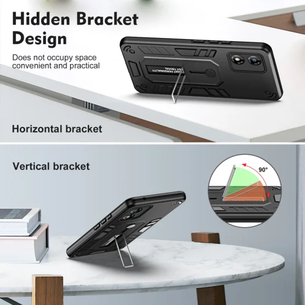 Удароустойчив калъф за Motorola Moto E13, Finger Hoder, Bracket, Черен 4