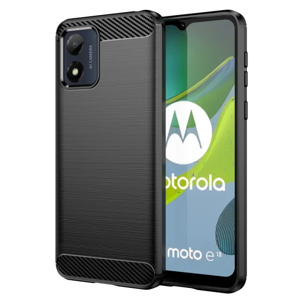 Carbon Silicone Case for Motorola Moto E13, Black 1