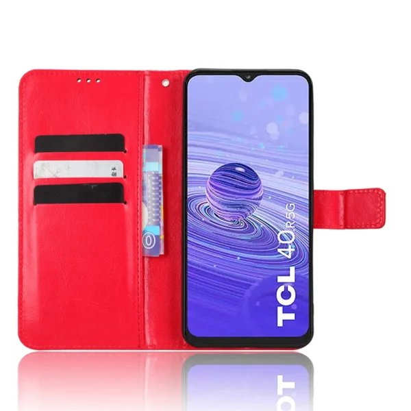 Crazy Horse Book Case for TCL 40R 5G, Red 2