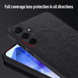 Shockproof case Wood Leather for Samsung Galaxy A55 5G, Black 5