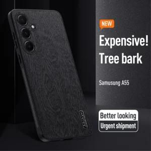 Shockproof case Wood Leather for Samsung Galaxy A55 5G, Black 3