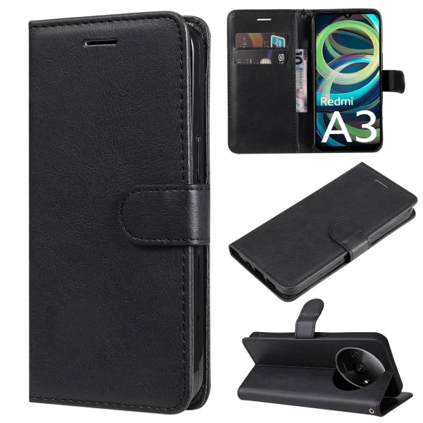 Калъф тефтер Leather 2 за Xiaomi Redmi A3, Черен 4