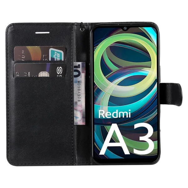 Калъф тефтер Leather 2 за Xiaomi Redmi A3, Черен 2