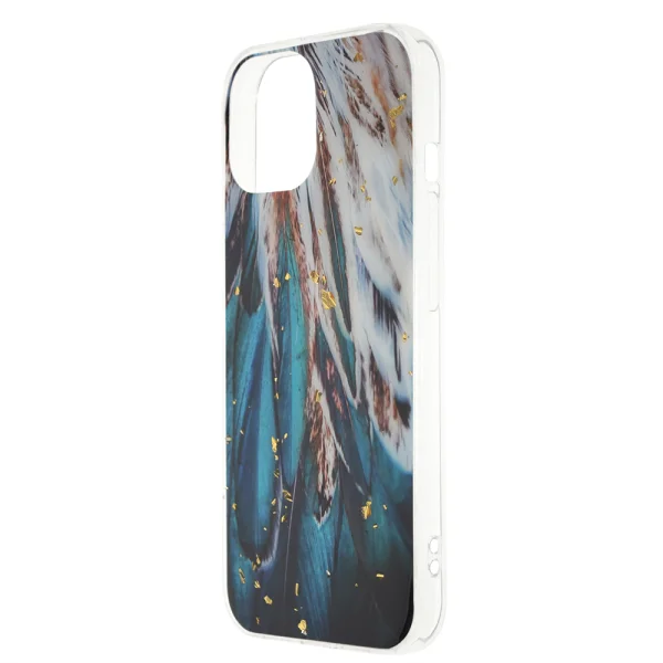 Gold Glam silicone case for iPhone 15, Feathers 2