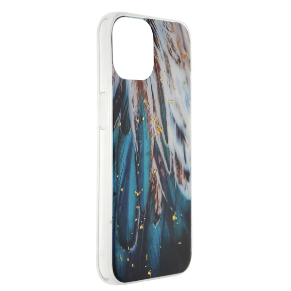 Gold Glam silicone case for iPhone 15, Feathers 3