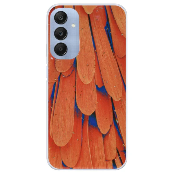Gold Glam silicone case for Samsung Galaxy A25 5G, Orange Feathers 1