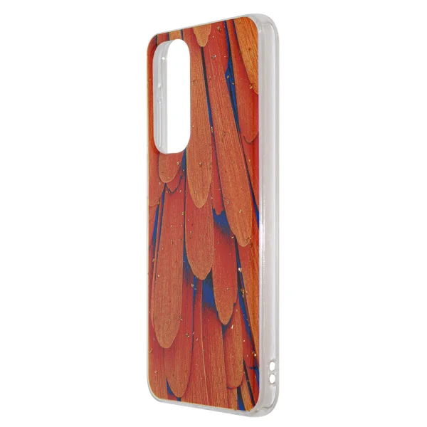 Gold Glam silicone case for Samsung Galaxy A25 5G, Orange Feathers 2