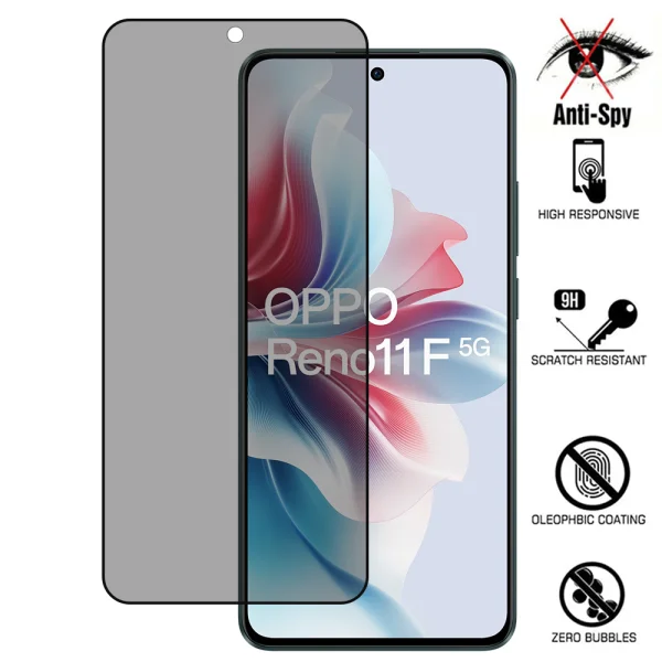 5D Full Glue PRIVACY Tempered Glass Protector for Oppo Reno11 F, Black 1