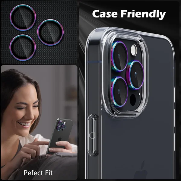 3D Glass Camera Protector for iPhone 15 Pro Max, Multicolor 3