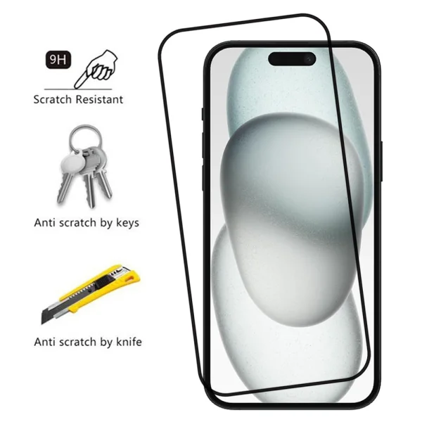 Стъклен протектор Veason 6D Pro Full Glue за iPhone 15, Черен 3