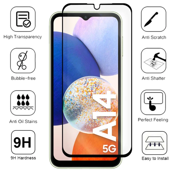 Veason 6D Pro Full Glue Glass Screen Protector for Samsung Galaxy A14, Black 2
