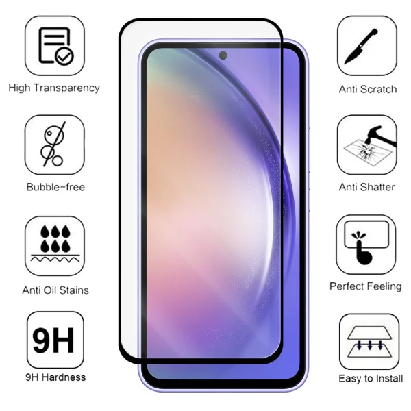 Glass Screen Protector Veason 6D Pro Full Glue for Samsung Galaxy A54 5G, Black 2