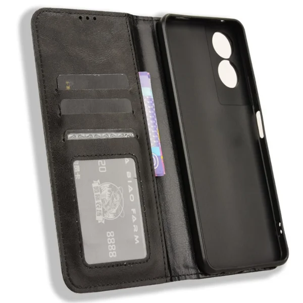 Leather Retro Book Case for TCL 50 5G, Black 5