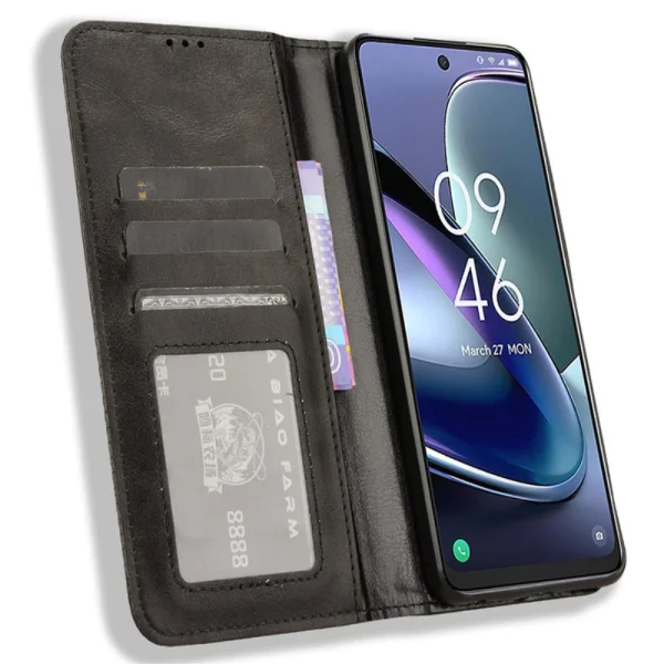 Leather Retro Book Case for TCL 50 5G, Black 2